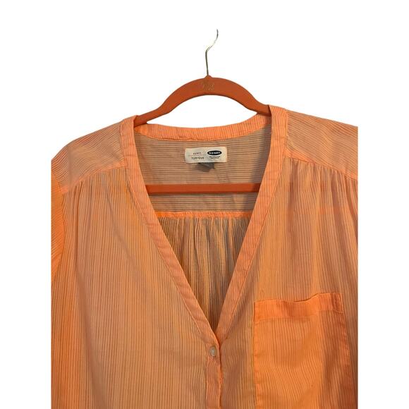 Old Navy Orange Swifty 3/4 Sleeve Blouse Top Shirt Large 100% Cotton  Coastal - Picture 2 of 5